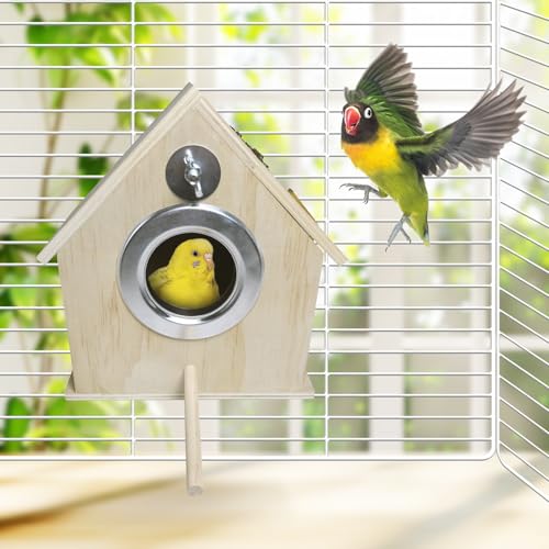 kathson Parakeet Nest Box Bird Nesting House Parrot Breeding Mating Box for Lovebirds Cockatiel Budgie Finch (7.87”x5.7”x11.22”)