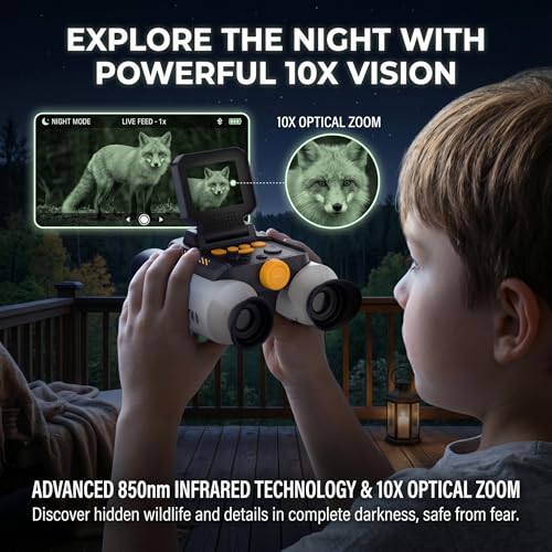 Kids Binoculars with Night Vision Camera, 10X Zoom Digital Adventures Telescope with 2.4" IPS Screen, Nature Explorer STEM Toys for Bird Watching Camping, Gifts for Boys Girls Age 4-12 - White - color: Cream