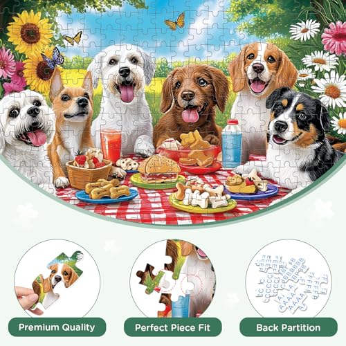 300 Pieces Puzzle for Adults, Cute Picnic Dog Jigsaw Puzzle - style: Dog Party