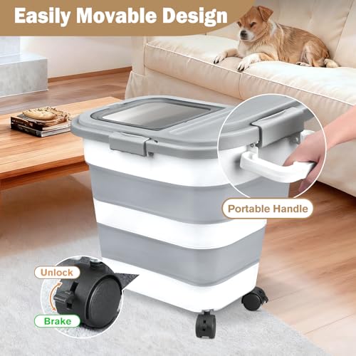 Rice Storage Container, Collapsible Airtight Food Storage Containers 6-20 Lbs, Rice Dispenser Bin with Cup and Scoop for Flour Cereal Pasta Grain, Cat Bird Pet Dog Food Storage Container - size: 6-20 Lbs