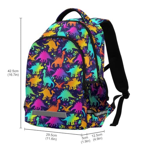 Kids Funny Neon Dinosaurs Backpack for Boys Girls School Bags | Elementary Middle, Travel Daypack Lightweight Waterproof with Reflective Strip - color: Funny Neon Dinosaurs