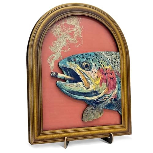 3D Funny Vintage Trout Wall Art Sign Retro Whimsical Man Cave Decor | Whimsical Trout Fish Animal Decor Sign for Home Bar Mancave Desk Wall Shelf Decor 8x10 Inch - color: color-E