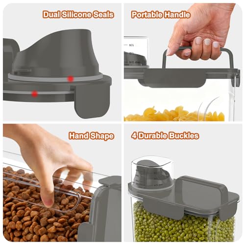 Uppetly Dog Cat Food Storage Container, 5-7Lbs Pet Food Containers, Airtight Cat Food Container with Portable Handle & Measuring Cup, Small Animal Dry Food Dispenser for Dogs, Cats and Birds Grey - color: Grey