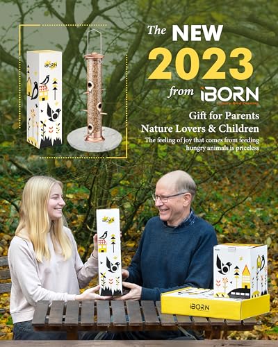 iBorn Bird Feeders Seed Catcher for Outside Hanging 6 Port Bird Feeder for Cardinal Birds Aluminium Metal,Brushed Copper Finishing 14 Inch 6 Port (Seed is not Included) - color: Brushed Copper, 14 inch, 6 Ports