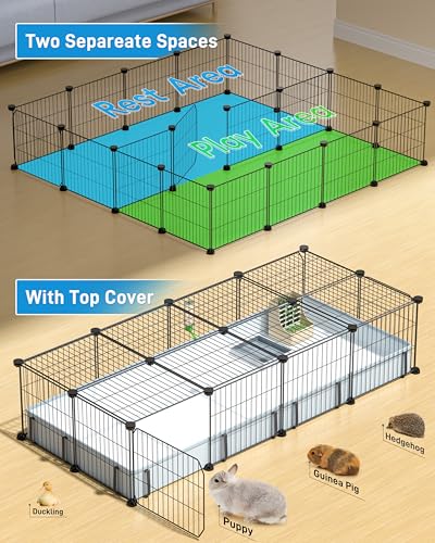 BUCATSTATE Guinea Pig Cages for 2, 20 Panels Guinea Pigs Playpen with Waterproof Mat, Metal Rabbit Cage Indoor for Hedgehogs, Quail, Chickens (56" L x 24" W x 12" H) - style: 20 Panels-56"x24"x12" (LxWxH)