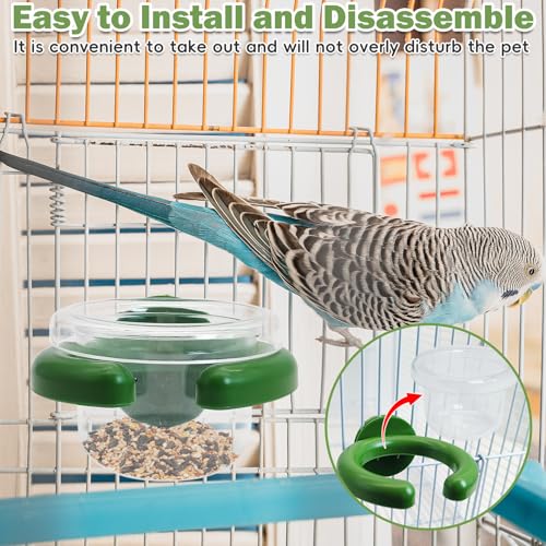 PINVNBY 4 PCS Bird Food Bowl Bird Cage Feeder with Clamp, Easy to Install Feeding Dish Cups Transparency Parakeet Food Dish for Finches Lovebirds and Long-Tailed Parrots （Green） - color: green