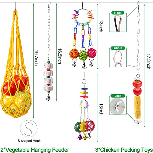 11PCS Chicken Toys for Coop Accessories - Chicken Xylophone Toy, Chicken Mirror, Chicken Ladder Bridge, Coop Swing, Vegetable Hanging Chicken Feeder, Chewing Foraging Toys, Gifts for Hens - size: 11pcs