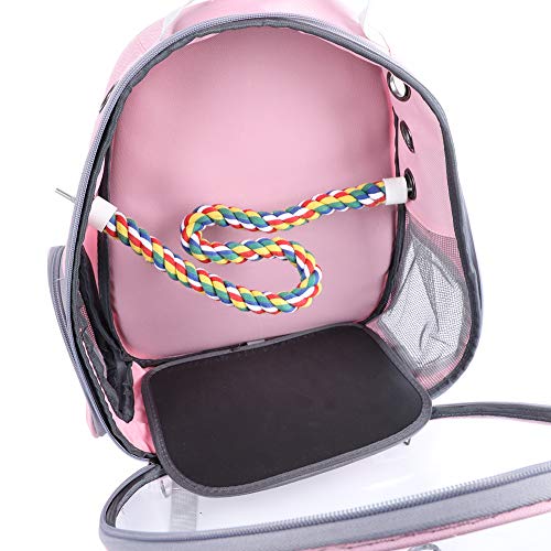 Pink Bird Backpack Carrier with Portable Bird Feeder Cups, Pet Bubble Carrier for Pet Birds, Airline-Approved, Ventilate Transparent Space Capsule Carrier Backpack for Travel, Hiking and Outdoor Use