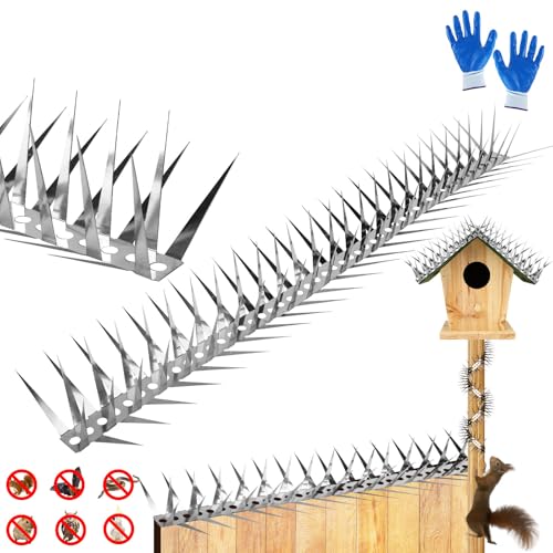 Bird Spikes 65 FT Anti Climb Spikes Stainless Steel Bird Squirrel Deterrent | Acts as squirrel baffles for bird feeders, stops squirrels stealing bird food - size: 65 FT
