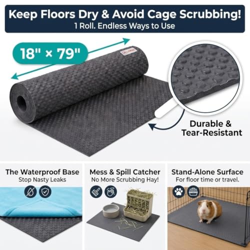 LUFTPETS Waterproof Guinea Pig Cage Liner Roll, 18x79 Cut to Fit Any Cage | Leakproof EVA Base Under Fleece, Litter Boxes or Reptile Tanks. Non-Slip, Reusable, Wipe Clean