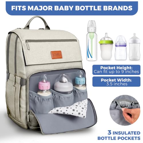 Baby Shower Gifts Diaper Bag Backpack, Baby Diaper Bag, Large Baby Bag for Boys & Girls, Waterproof, 16 Pockets, Insulated Bottle Holders, Durable,Travel-Friendly & Lightweight,Easy Organization,Beige - color: R. Beige, style: Classic