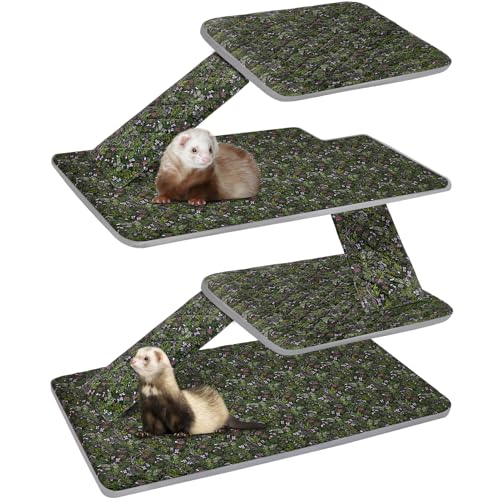 Bienbee Ferret Cage Liner Set, Leakproof Ferrets Cage Accessories for Small Animals Rats Chinchillas Hedgehogs Ferrets(Deep Green, Double Unit Combo) - color: Deep Green Flower Branch, size: Double Unit Combo-7 PCS