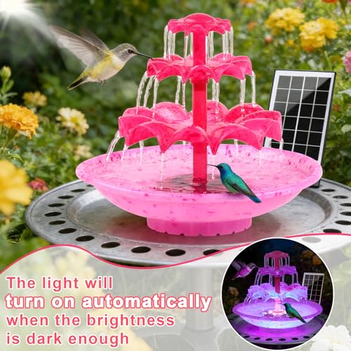 Yeomi Red 3-Tier Solar Fountain Pump with LED Lights, 24H Outdoor Water Feature, Detachable Design, Multi-Function Bird Bath Fountain for Garden Patio Yard Backyard Pond, 3.5W - color: Red