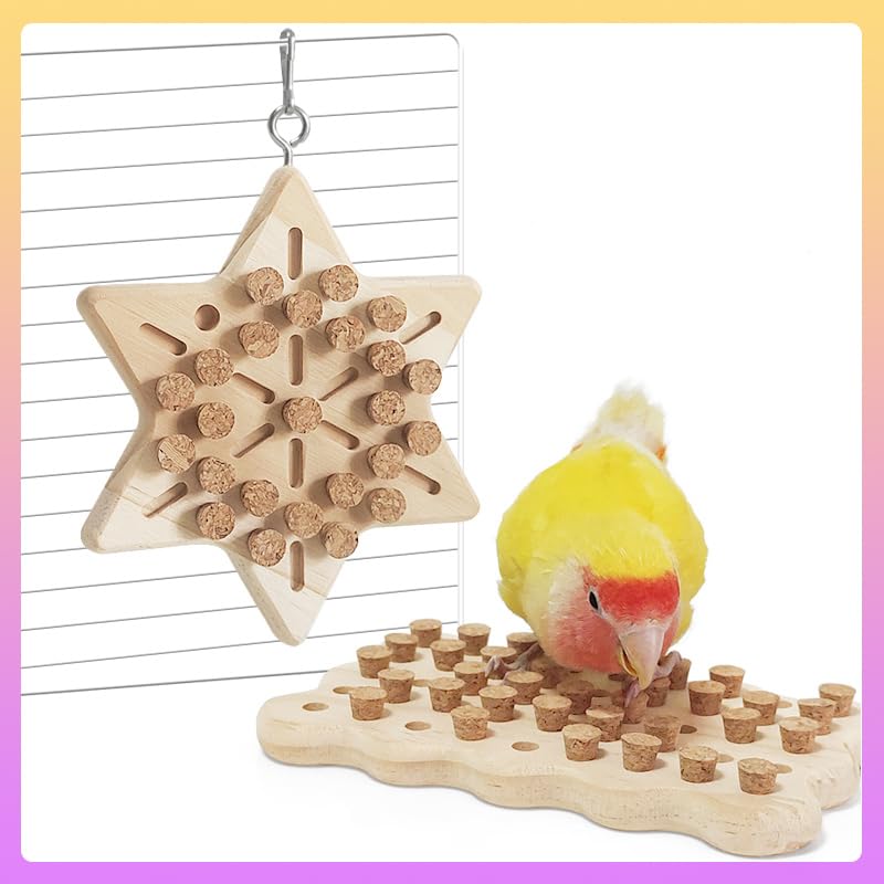 LOS ANDES Parrot Chew Toy with Soft Corks, Wooden Biting Training Toy and Foraging Bird Toys,Bird Cage Accessories, Parakeet Toys - size: Hexagon