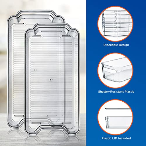 NutriChef Set of 8 Refrigerator Bins-4 Wide and 4 Narrow Stackable Fridge Organizers for Freezer, Kitchen, Countertops, Cabinets-Designed with Practical Carry Handles and Interior, 8 containers, Clear - style: 8-Piece