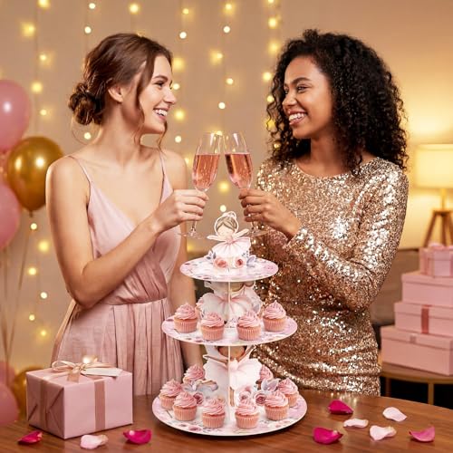 3 Tier Ballerina Party Decoration Ballerina Cupcake Stand Decoration Dancing Girl Floral Cupcake Tower Pink Dance Theme Cake Holder Table Display for Ballet Tutu Dancer Pink Party Supplies - style: Ballet