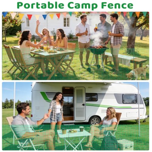 4' x 50' Temporary Fence with Posts, Plastic Temporary Fencing with Fiberglass Posts, Windproof Rope and Ground Stakes, Portable Fence Outdoor for Gardens, Chicken Coops and Outdoor Animal Protection | Windproof Outdoor Temporary Fence Kit With Fiberglass