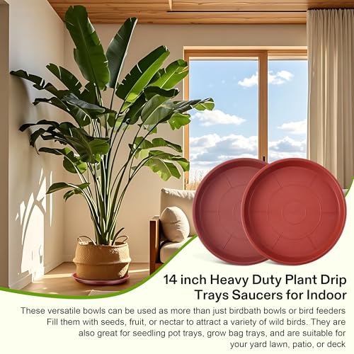 3 Pack Plastic Bird Bath Bowl, 14”Ground Bird Baths for Outdoor(Terracotta | Large Durable Birds Bath Dish for Garden Yard, Birds Water Bowl Feeder Tray Replacement, Weather Resistant ABS Plastic - color: Terracotta