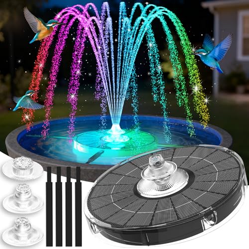4000mAh Solar Fountain,2026 Solar Bird Bath Fountain Pump,3 Spray Solar Powered Water Fountain with Lights,Floating Birdbath Fountain,DIY Water Bird Bath Fountain for Outdoor,Garden,Pond-Black