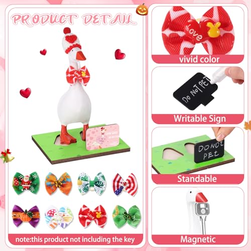 Relaxweex Magnetic Goose Key Holder Cute Resin Goose Statue with Mini Bow Tie Writable Interchangeable Signs Chalk for New Apartment Housewarming Gifts Office Table Desk Home Decor(Vivid Style) - style: Vivid Style
