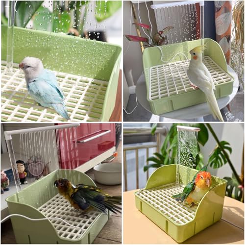 Automatic Parakeet Bird Bath with Pump,Parrot Shower Bathtub (Green) | Circulating Water System Large Bird Fountain Bath Bathing Tub for Budgie Cockatiel Lovebird Conure - color: Green