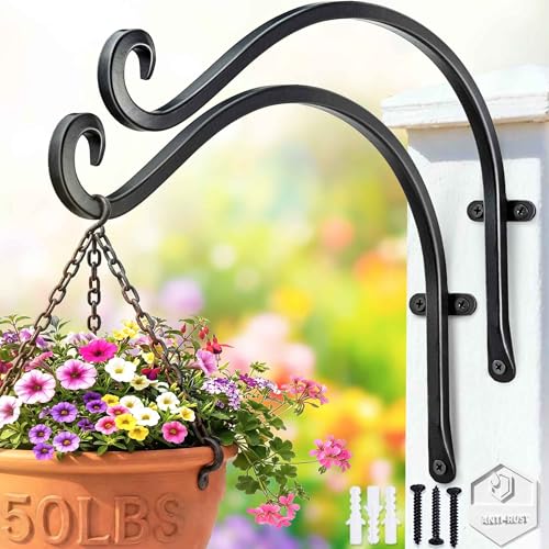 Lifyzoon Hanging Plant Brackets Outdoor: 12 Inch 50 lbs Bird Feeder Hook | Set of 2 Solid Iron Hooks Holds 50 Lbs, for Bird Feeders Flower Baskets Lanterns, Complete Hardware, Indoor Outdoor - size: 2B-12“2PCs