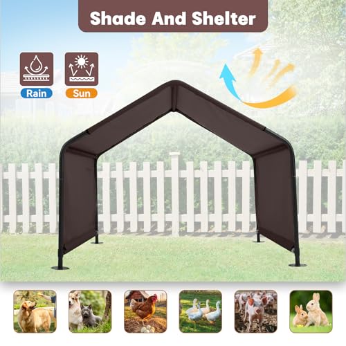 Dog Shade Shelter Outdoor 4'x4'x3' Tent for Large Medium Dogs, Outside Sun Rain Canopy Pet House for Livestock Pigs Cats with Waterproof Roof Ground Nails,Brown - color: Brown