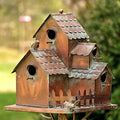 Large Copper Colored Multi-Birdhouse Stakes, Room for 4 Bird Families in Each (Rectangular Houses with Classic Roofs) - style: Rectangular Houses with Classic Roofs