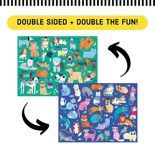 Mudpuppy Cats and Dogs Double-Sided Puzzle, 100 Pieces, 22”x16.5” – Perfect Family Puzzle for Ages 6+ - Colorful Illustrations of Dogs on One Side and Cats on the Other – Two Fun Puzzles in One Box - style: Cats & Dogs