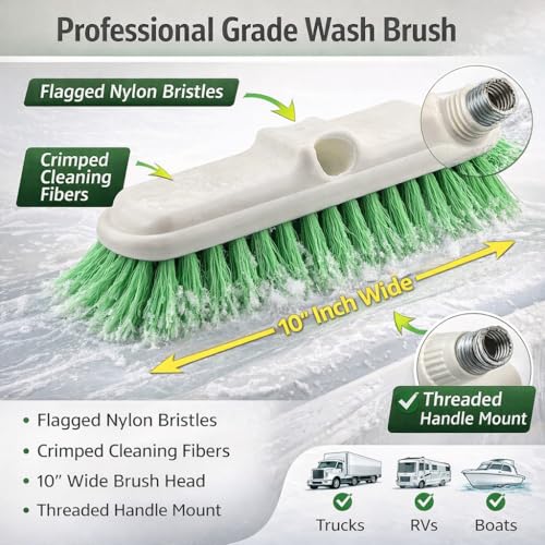 Hi-Tech 10” Bi-Level Super Soft Car Wash Brush – Non-Scratch Soft Bristle Cleaning Brush for Cars, Trucks, Boats & RVs, Multi-Surface Exterior Brush with Threaded Handle Compatibility