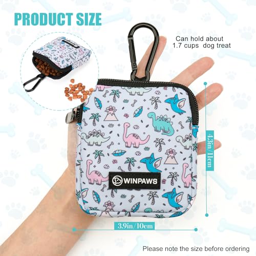 Dog Treat Pouch with Training Clicker,Waterproof Nylon Fabric Poop Bag Holders for Leashes,Hands Free Small Dog Walking Bag with Carabiner, Pet Puppy Training Walking Essentials (Dinosaur) - color: Dinosaur