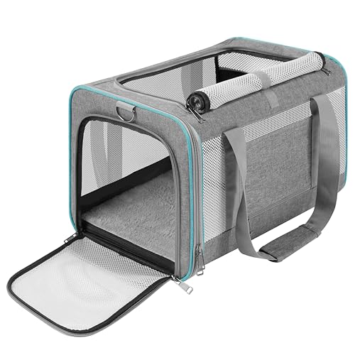 GAPZER Large Cat Carrier Soft, Collapsible Travel Pet Carry Bag, Small Dogs | Large Cats up to 20 lbs+ Maine Coon, Top Load Transport Small Puppy Dog Crate, Chihuahua Mini Dog 10lbs, Sturdy Mesh Grey - color: Grey