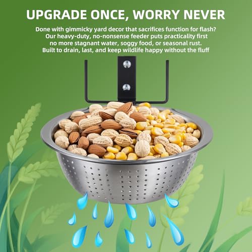 2 Pack Squirrel Feeders Tree/Fence Mounted, 8.5" Removable Colander Bowls (1.4L Each), 2 Corn Cob Spikes for Various Food, Perfect Metal Squirrel Feeders for Outside, Easy to Clean/Refill - size: 2 Stands 2 Bowls