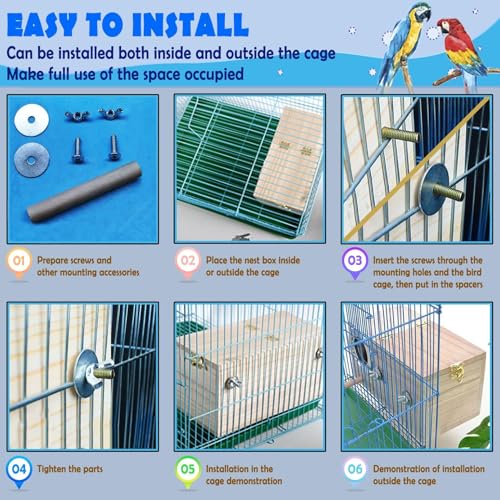 kathson Parakeet Nesting Box,Wood Bird Nest House for Cage,Parrots Breeding Mating Boxes,Budgie Nesting Box for Conure,Lovebirds,Finch,Canary,Small and Medium-Sized Birds（M） - size: M-9.84 x 5.11 x 5.11in