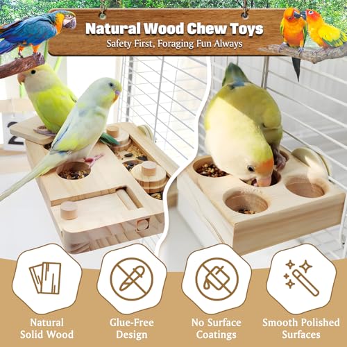 BNOSDM Wooden Bird Foraging Puzzle Toys for Parakeets, Interactive Parrot Enrichment Toys for Training & Chewing, Slow Feeder Cage Accessories for Cockatiels, Conures, Lovebirds and Other Small Birds - color: 8 Pcs Bird Puzzle Toy