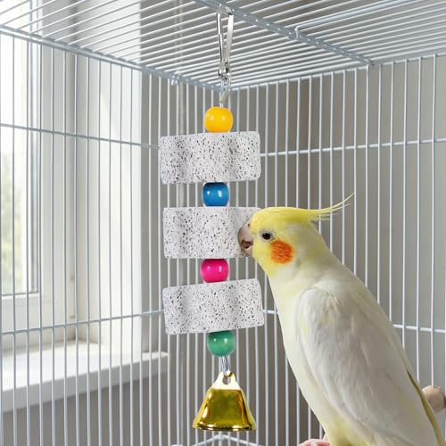3 Pack Bird Cuttlebone Chewing Toys, Natural Lava Stone Calcium Block Beak Grinder, Bird Toy Cage Accessories for Parakeets Cockatiels Budgies Conures