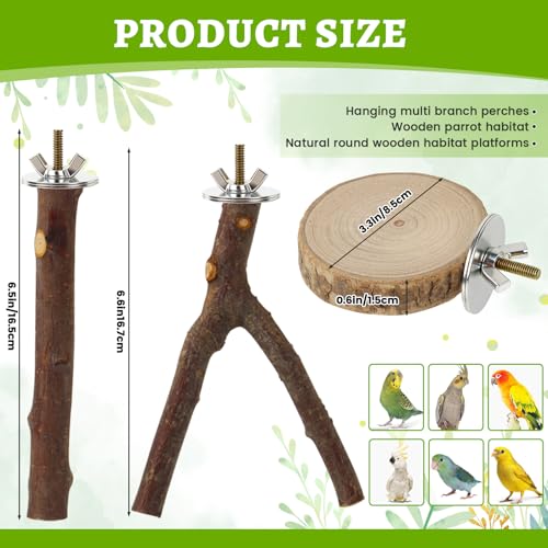 8 Pack Bird Perch, Natural Apple Wood Platforms, Hardwood Branches Cage Accessories for Parakeets, Cockatiels, Lovebirds and Other Small Birds