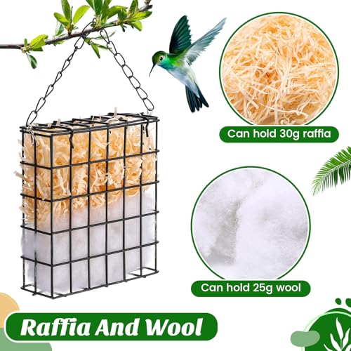 2 Set Hummingbird Nesting Material Hanging Cage Holder with Natural Cotton Raffia Gift for Bird Lover Hummingbird House Material for Wild Bird Outdoor Garden Home Resting Place(Black) - color: Black