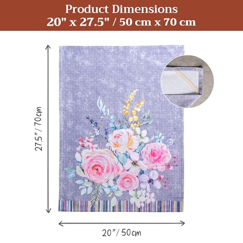 Maison d' Hermine Kitchen Towels Set of 3 Reusable 100% Cotton 27.50" x 20" | Cloth Tea Dish Towels Absorbent with Hanging Loop for Kitchen Dining Party Home Spring Summer - Sweet Rose Lavender - Lush - color: 033 - Sweet Rose Lavender - Lush