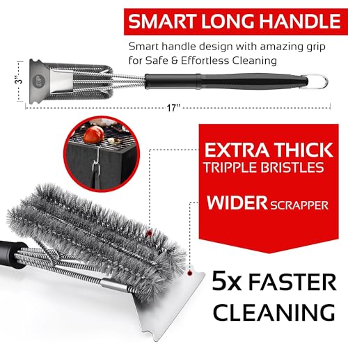 Safe Wire Grill Brush for Outdoor Grill w/Grill Scraper & Grill Mat Grill Cleaning Kit -Extended Handle BBQ Brush for Effortless Grill Cleaning Grill Cleaner Brush Barbecue Tools