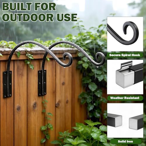 Heavy Duty 16 Inch Plant Hangers Bracket Outdoor 4 Pack Bird Feeder Hanger | 60LBS Capacity, Rust-Proof Metal Wall Hook, Enhanced 6-Hole Base, For Hanging Plants, Bird Feeder, Wind Chime, Flower Baskets - size: 16in-4Pack