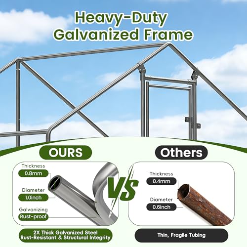 Outdoor Metal Chicken Coop Large Walk-in Poultry Cage Spire-Shaped Chicken Run with Waterproof and Anti-Ultraviolet Cover for Outside,Backyard and Farm,13' L x 9.8' W x 6.4' H - color: Spire-Shaped Roof, size: 156.0"L x 117.6"W x 76.8"H