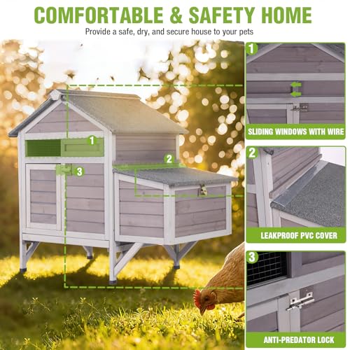 GUTINNEEN Chicken Coop Outdoor Weatherproof Duck House with Nesting Box, Perches, Metal Tray for 2-4 Chickens, Ducks, 40.94" L x 27.37" W x 38.55" H - color: (Grey)