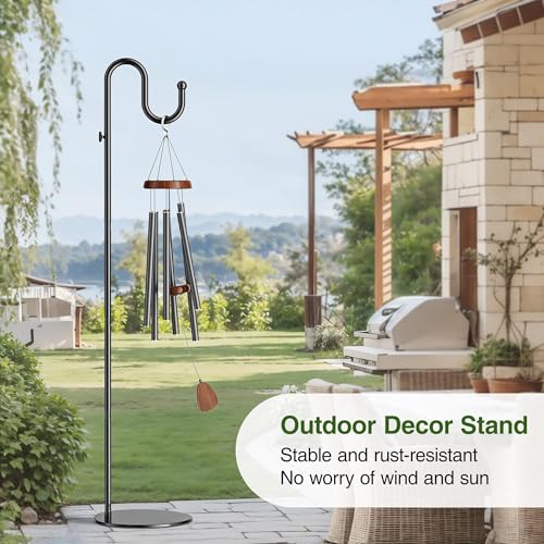 74" Shepherds Hook Stand: Hanging Wind Chimes, Bird Feeders, Plants | Adjustable, Heavy Duty Base, Free Standing Pole Holder for Indoor & Outdoor, Holds Up to 20 LBS - color: Black
