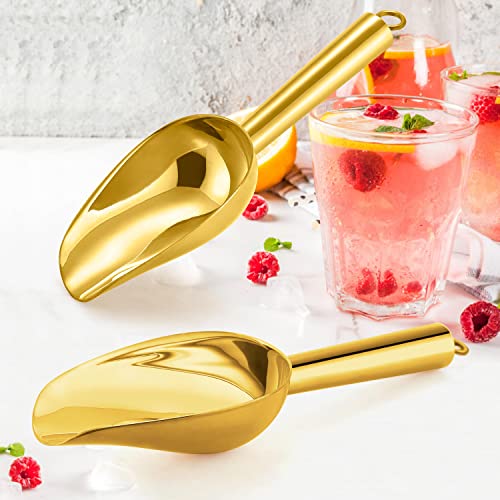 Herogo 3oz Mini ice Scoop Set of 2, Small Stainless Steel Scooper for Candy/Flour/Bean/Pet Food/ Ice Cube, Metal Utility Scoops for Kitchen Bar Party Wedding, Dishwasher Safe & Heavy Duty, Gold - color: Gold