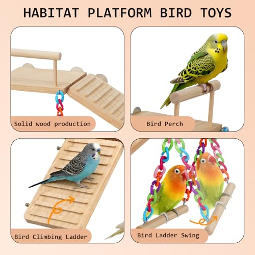 Bird Perches Platform Swing with Climbing Ladder Birds Toys Cage Accessories for Cockatiels, Lovebirds, Pacific Parrotlets,Chinchilla, Hamster Play Gym Exercise Stand