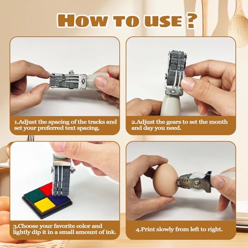 Egg Date Stamps for Fresh Eggs, with a Four-Color Ink Pad,Egg Dater Kit, Date Roller Stamps, Date Label Stamper for Egg Mark Farm Office Shipping Receiving