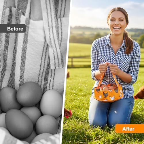 Egg Collecting Basket, Egg Basket for Gathering with 7 Pouches | Canvas Chicken Egg Basket for Chicken, Duck, Goose, Bird, Various Poultry Collection (Yellow chicken) - style: Yellow chicken