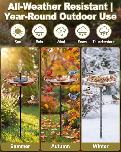 2026 New Bird Bath for Outside, 12 Inch Copper Disc for Bird Baths for Outdoors, Upgraded Vintage Freestanding Birdbath Feeder Bowl for Garden Yard Lawn Decor, 5-Pronged Base & 3 Bowls