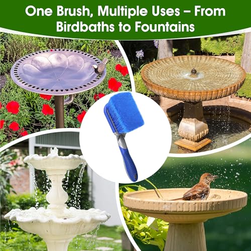 Bird Bath Cleaner, Hummingbird Feeder Cleaning Brushes, Non Scratch Scrub Brush with Large Ergonomic Handle and PVC Bristles for Bird Feeder, Bath Accessories, Fountain, Concrete Outdoor Cleaning